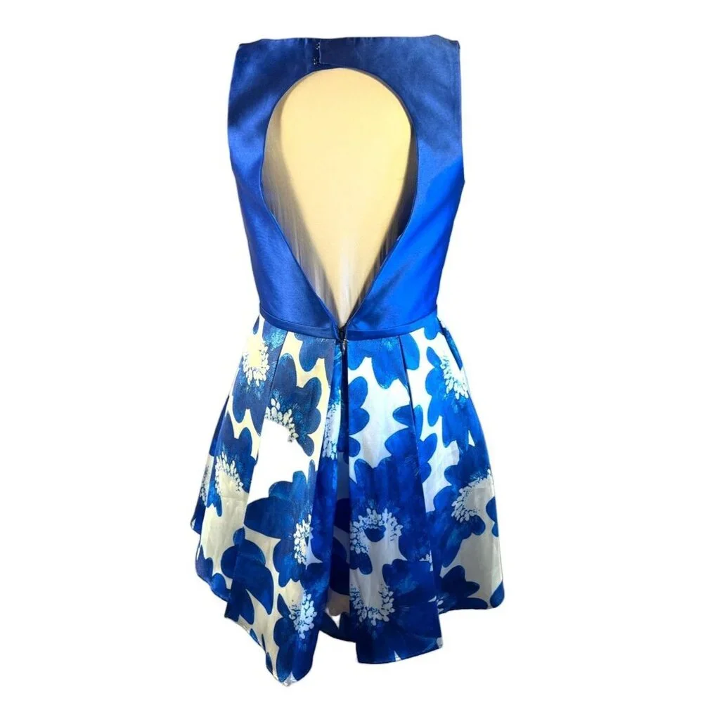 Glamour By Terani Couture Blue Floral Fit & Flare Dress Size 4 With Back Zipper - Picture 8 of 9